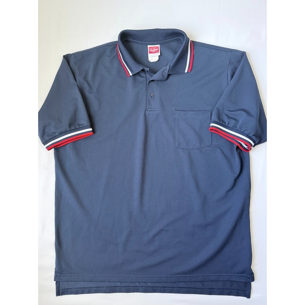 Rawlings men's XL navy performance polo shirt striped trim pocket